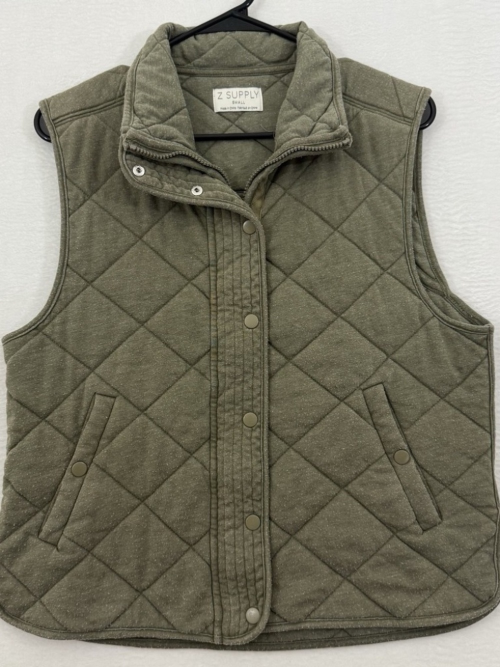 Z Supply Women's Vest Olive Green Quilted with Pockets - M